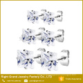 Stainless Steel Mixed Color Square Shaped Cubic Zirconia Ear Studs